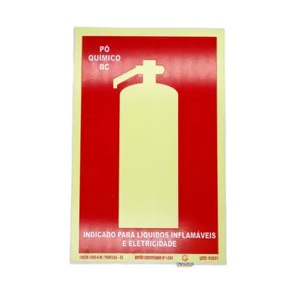 Placa Fotoluminescente 30x20 Extintor Pó Químico BC BRASIL H.