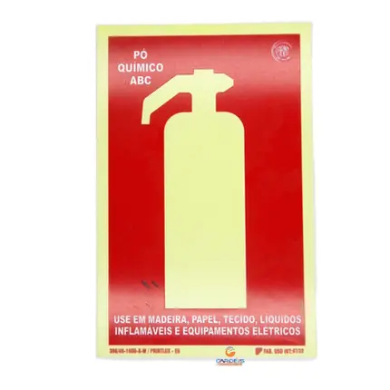 Placa Fotoluminescente 30x20 Extintor Pó Químico ABC BRASIL H.