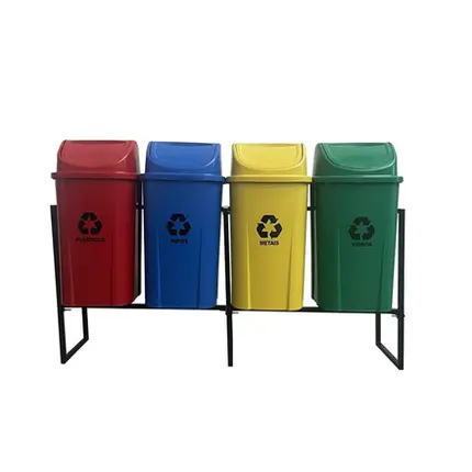 Conjunto Com 04 Lixeiras Coleta Seletiva Kit Basculante 60L cada