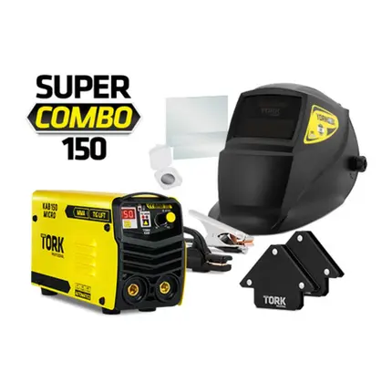 Inversor de Solda 150a Super Combo Com Máscara, Bateria, Lente e Esquadro TORK