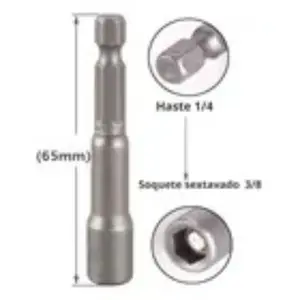 Soquete Magnetico 3/8X65MM Encaixe Sextavado 1/4 HTOM