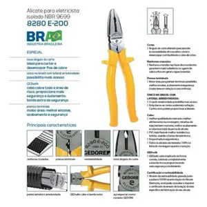 Alicate Universal 8" Eletric Amarelo Prensa Terminal 029.450 GEDORE