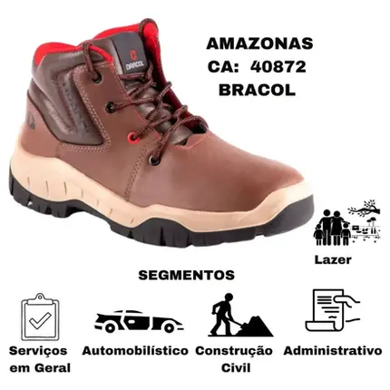 Bota de Segurança de Amarrar Horizon Mbag Marrom Couro Hidrofugado e Bico de Pvc BRACOL C.A 40872